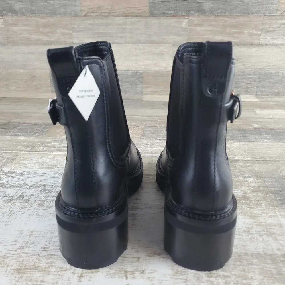 Cole Haan Shibley Womens Ankle Boot Sz 7.5 B Black Waterproof Slip On Block Heel